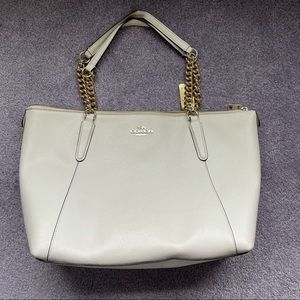 COACH Cream White Tote w/ Gold Chain Straps